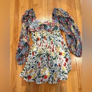 Rebecca Taylor Floral Dress in Red, Blue, and Yellow